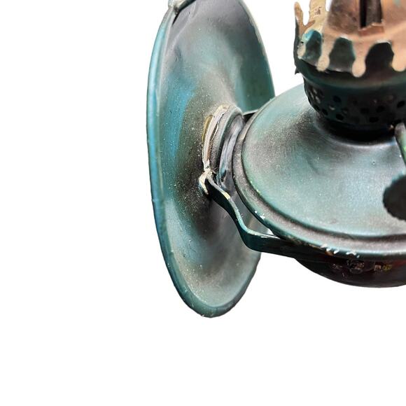 Tole Painted Oil Lamp Sconce Wooden Back Metal Oil Well Retro Handpainted Signed - Picture 10 of 16